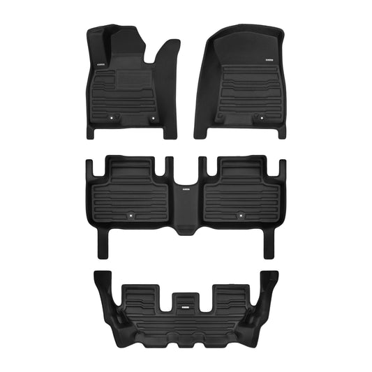 A set of black TuxMat car floor mats for Genesis GV80 models.