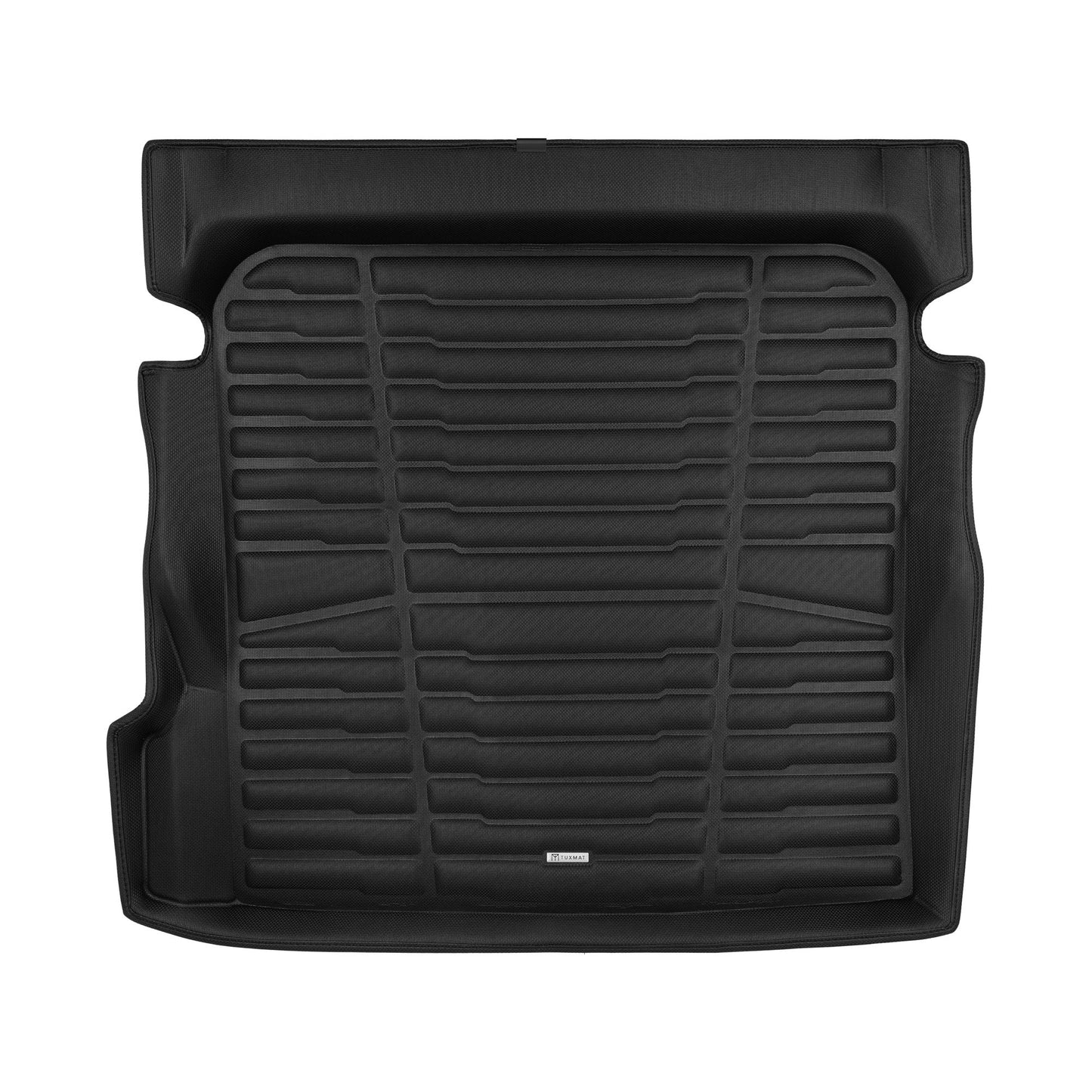 A set of black TuxMat trunk mats for  Mercedes-Benz EQE models.