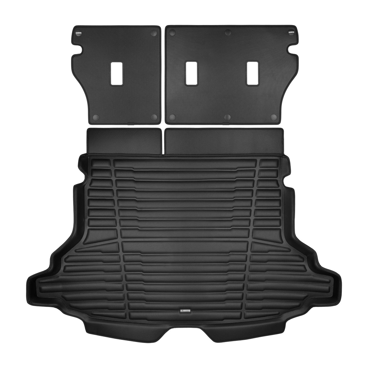 A set of black TuxMat trunk mats for Subaru Forester models.