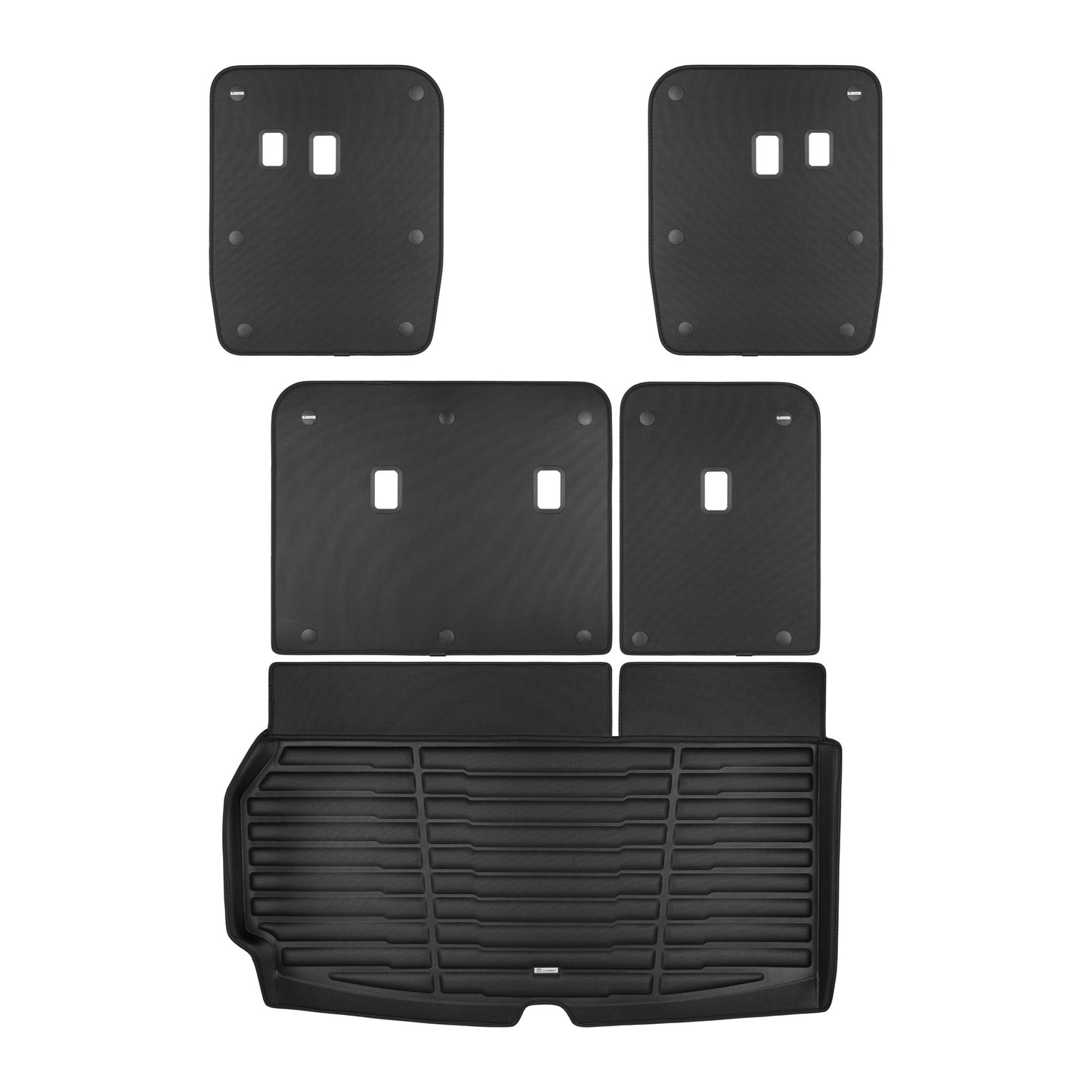 A set of black TuxMat trunk mats for Chevrolet Traverse models.