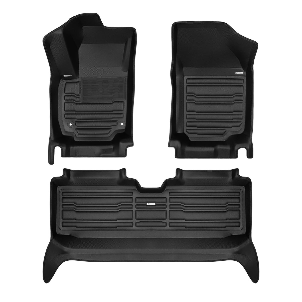 A set of black TuxMat car floor mats for GMC Terrain models.