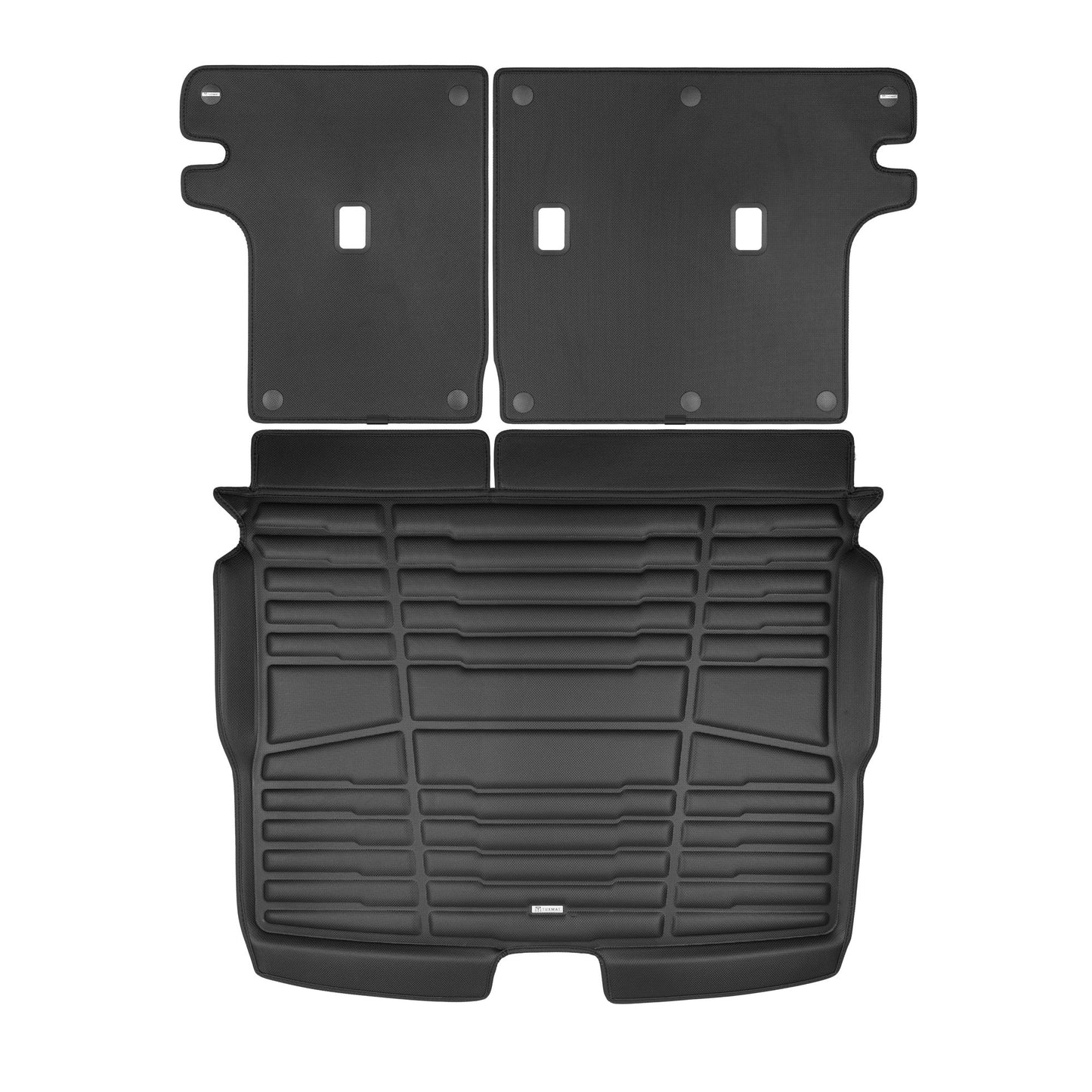 A set of black TuxMat trunk mats for Nissan Kicks models.