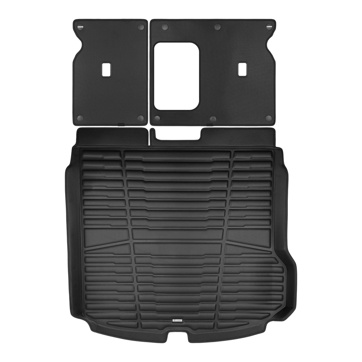 A set of black TuxMat trunk mats for Polestar 2 models.
