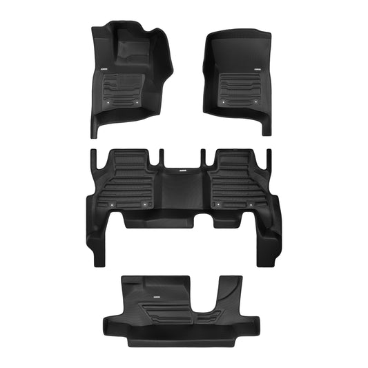 A set of black TuxMat car floor mats for Landrover Defender 110 models.