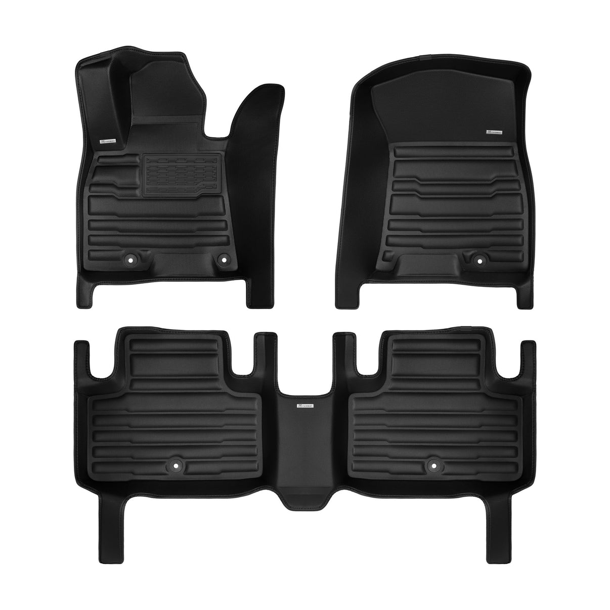 A set of black TuxMat car floor mats for Genesis GV80 models.