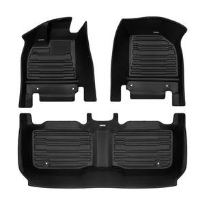 A set of black TuxMat car floor mats for Lucid Air Pure/Touring.
