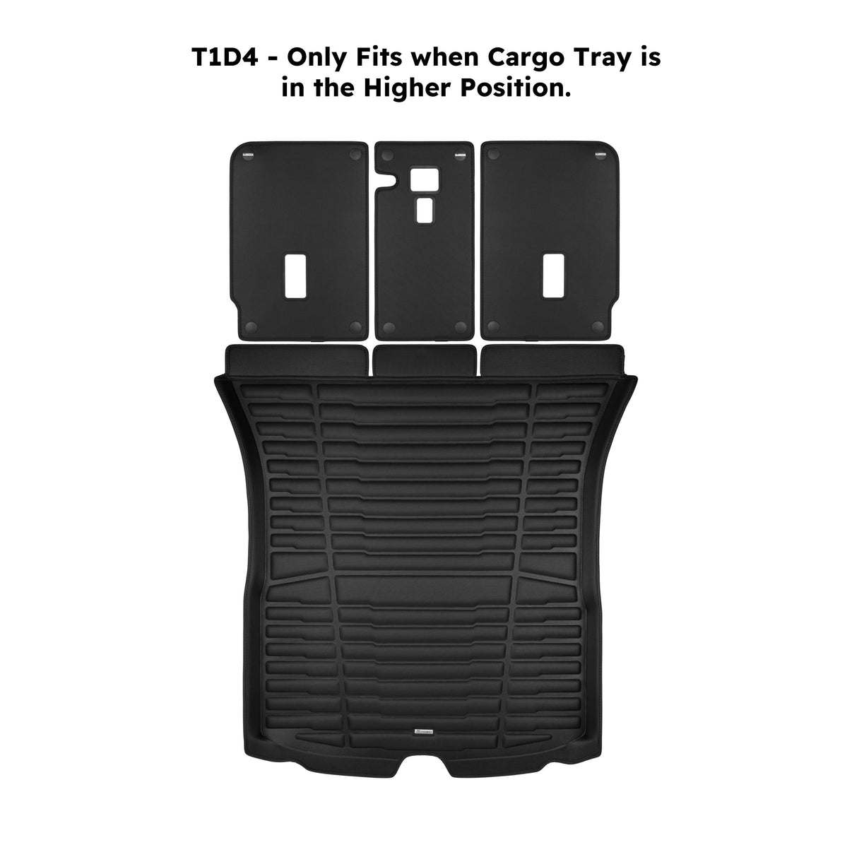 A set of black TuxMat trunk mats for Tesla Model Y models.