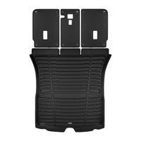 A set of black TuxMat trunk mats for Tesla Model Y models.