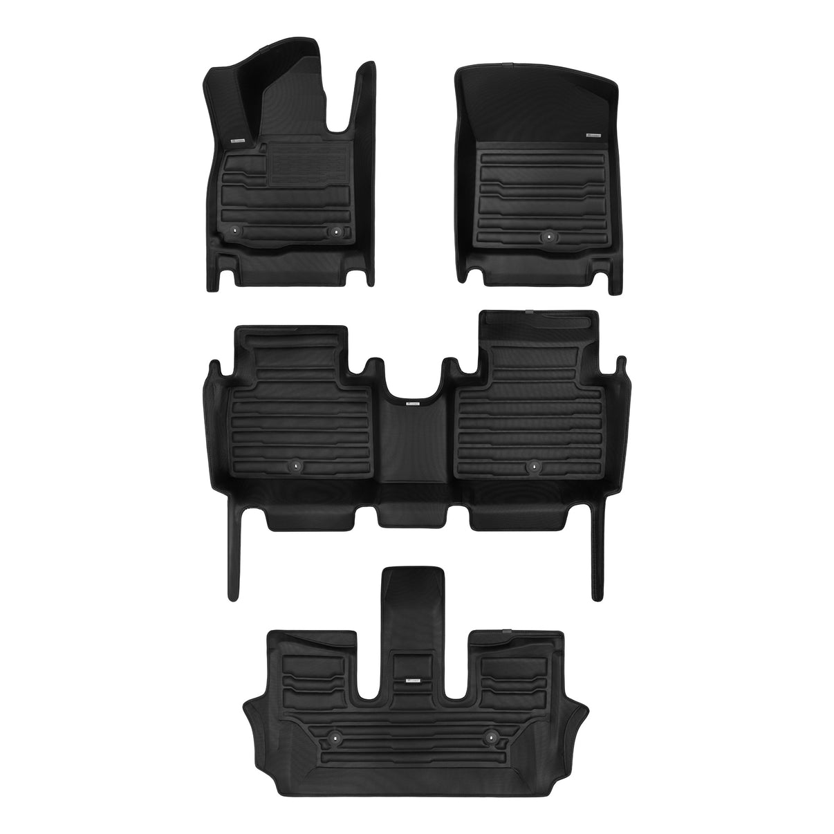 A set of black TuxMat car floor mats for Hyundai Palisade models.