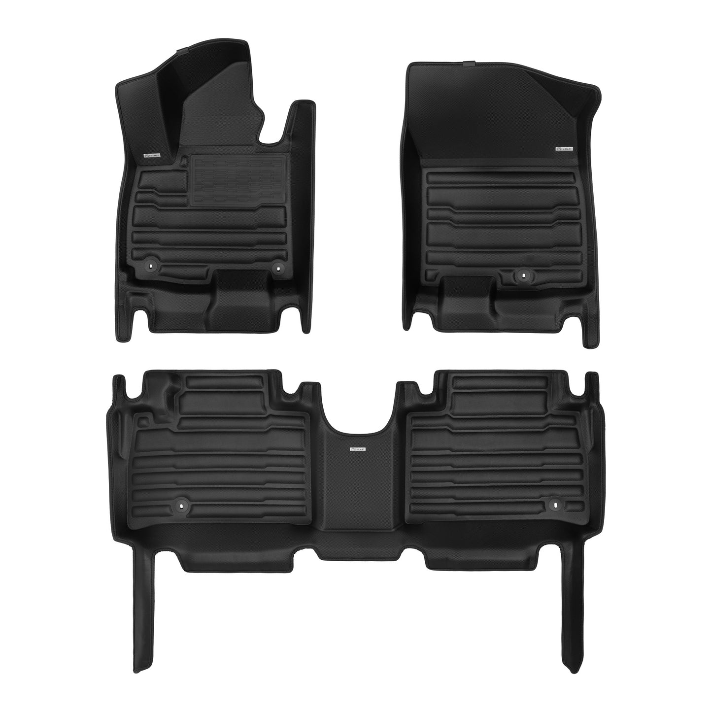 A set of black TuxMat car floor mats for Hyundai Palisade models.