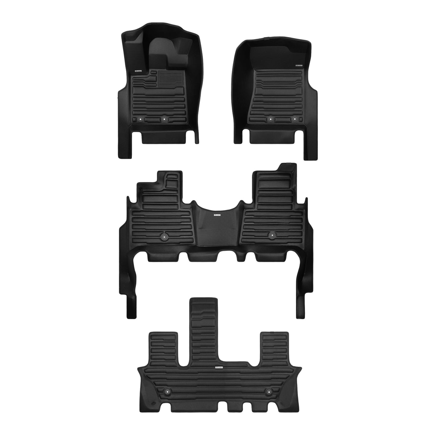 A set of black TuxMat car floor mats for Infiniti QX80 models.