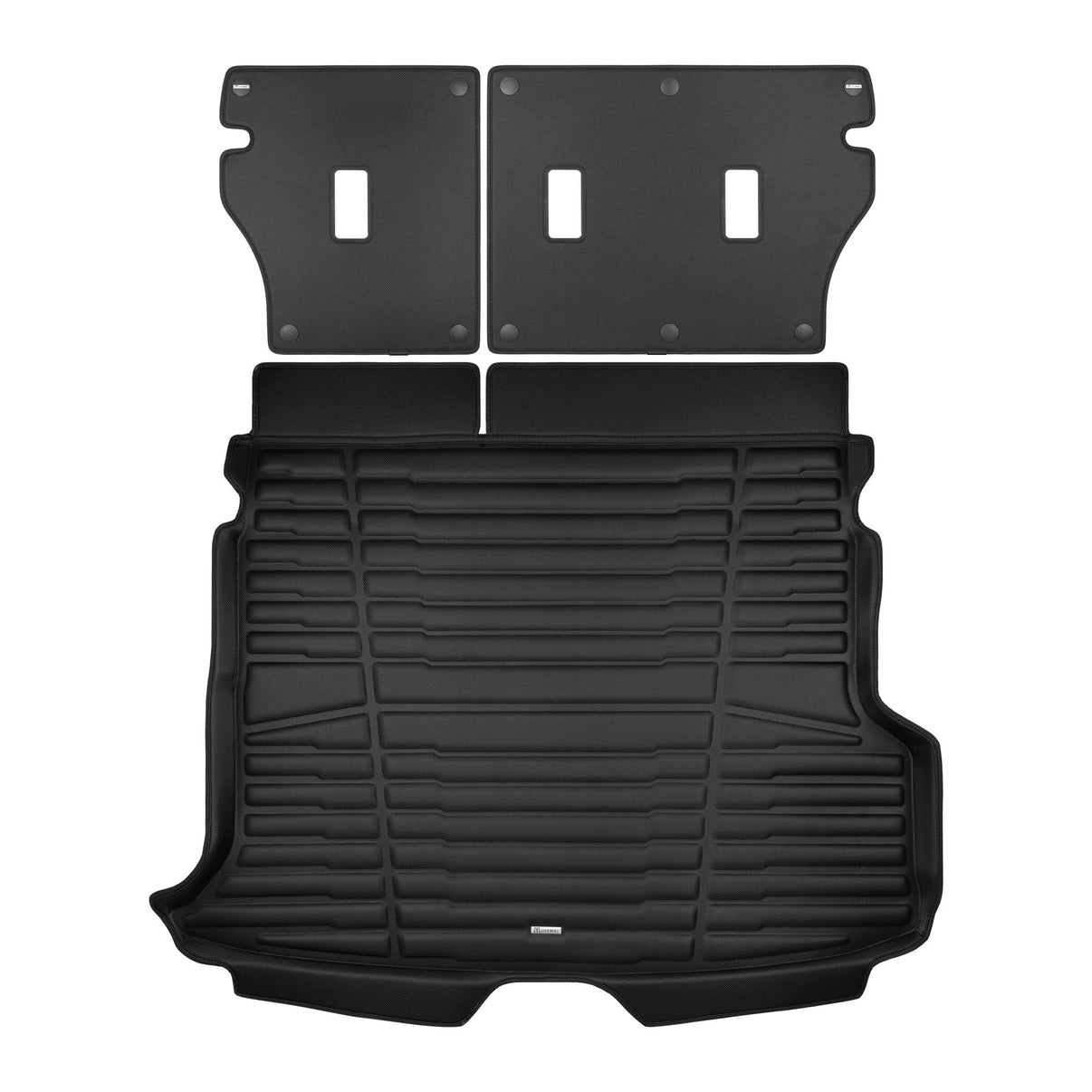 A set of black TuxMat trunk mats for Subaru Forester Hybrid models.