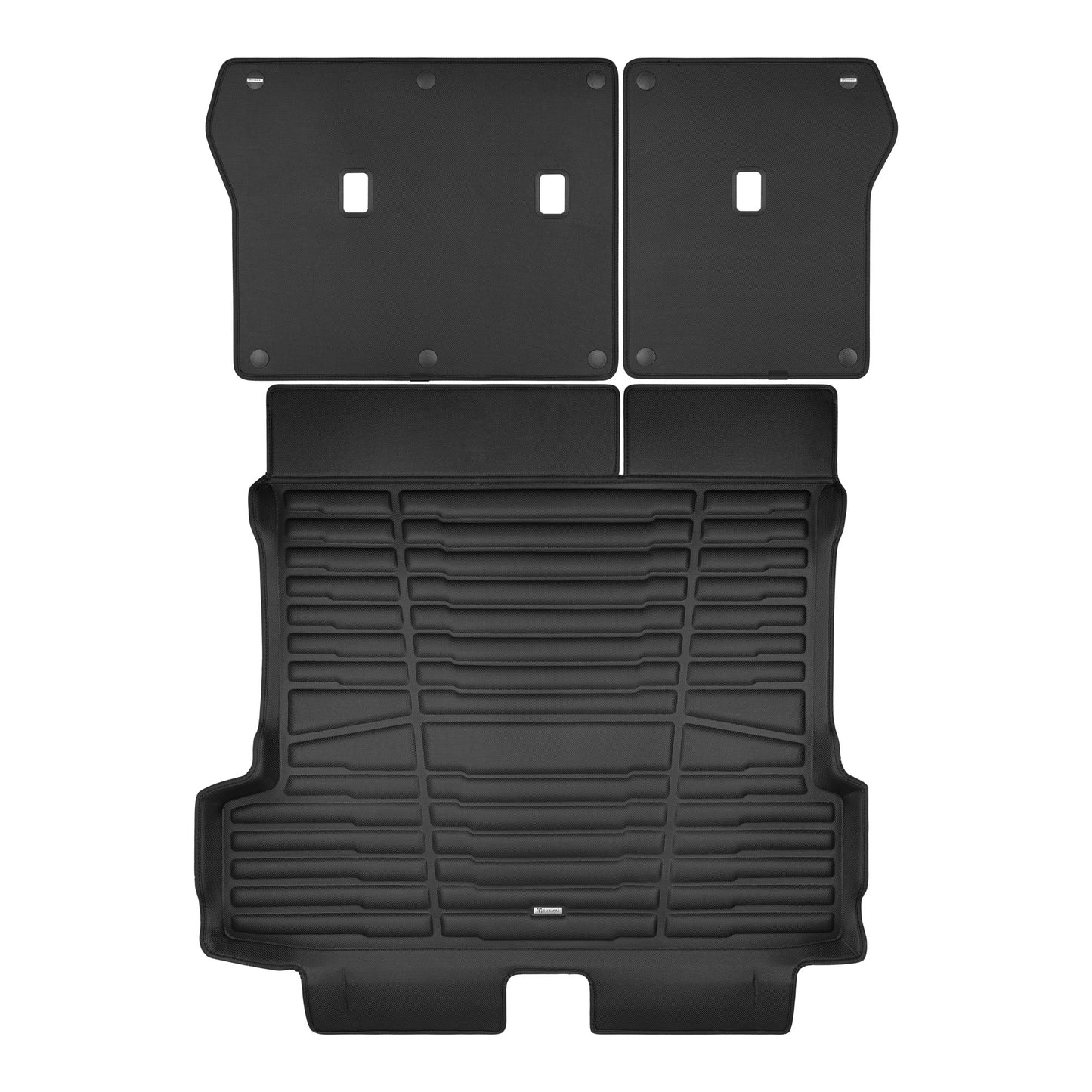 A set of black TuxMat trunk mats for Kia EV5 models.