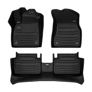 A set of black TuxMat car floor mats for Audi A6 e-Tron models.