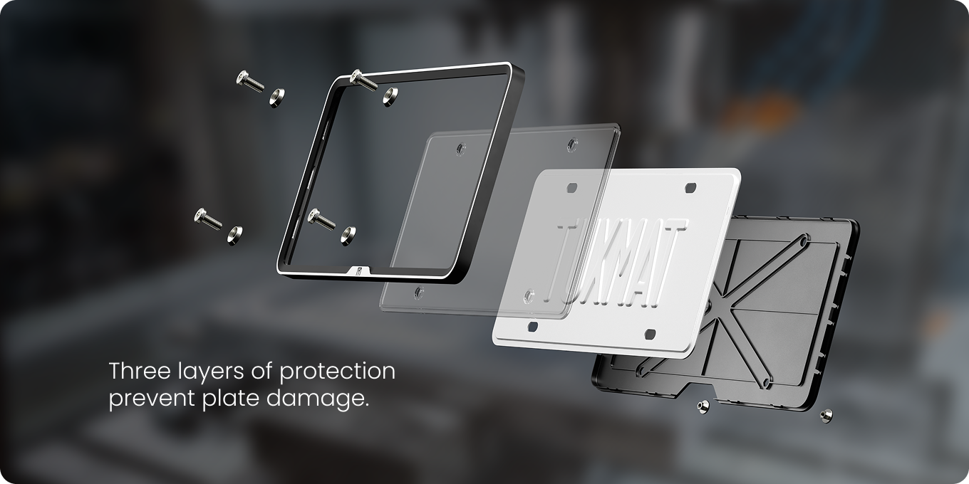 Exploded view of the license plate case