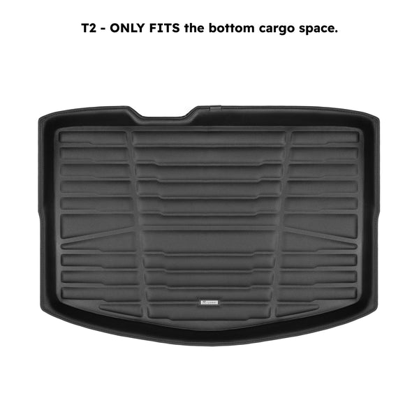 A set of black TuxMat trunk mats for Chevrolet Bolt EV models.
