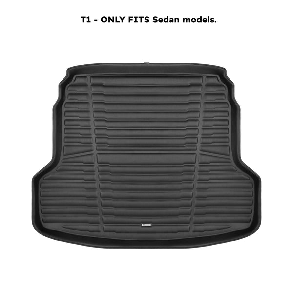A set of black TuxMat trunk mats for Kia Forte models.
