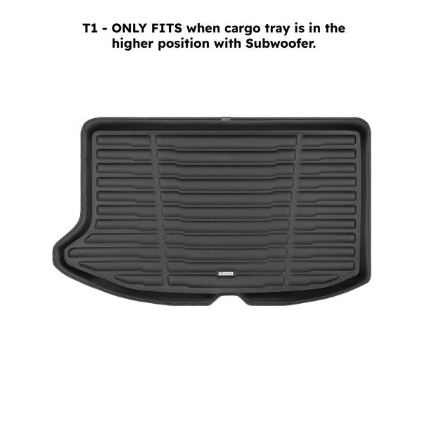 A set of black TuxMat trunk mats for Kia Soul models.