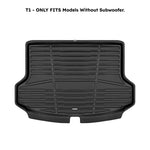 A set of black TuxMat trunk mats for Kia Seltos models.