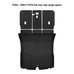 A set of black TuxMat trunk mats for Tesla Model Y models.