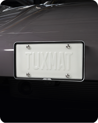 TuxMat license plate case on a vehicle