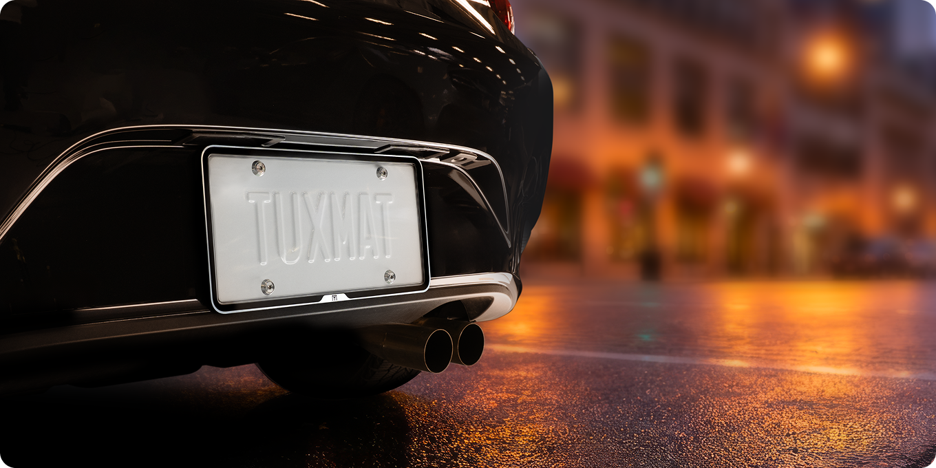 TuxMat license plate case on a vehicle