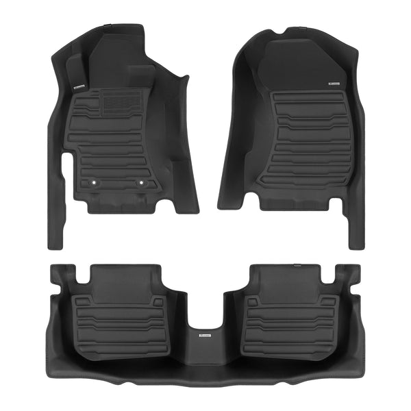 A set of black TuxMat car floor mats for Subaru Impreza models.
