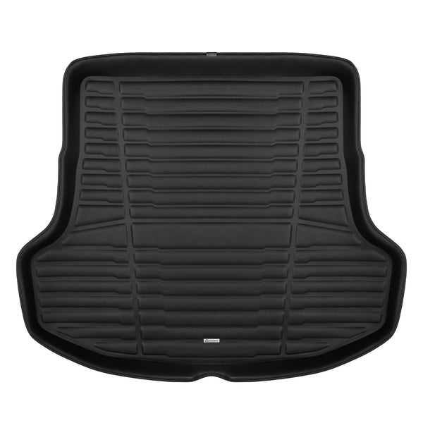 A set of black TuxMat trunk mats for Kia Stinger models.