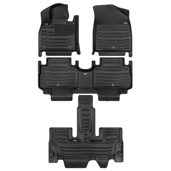 A set of black TuxMat car floor mats for Hyundai Palisade models.