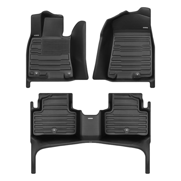 A set of black TuxMat car floor mats for Genesis GV70 models.