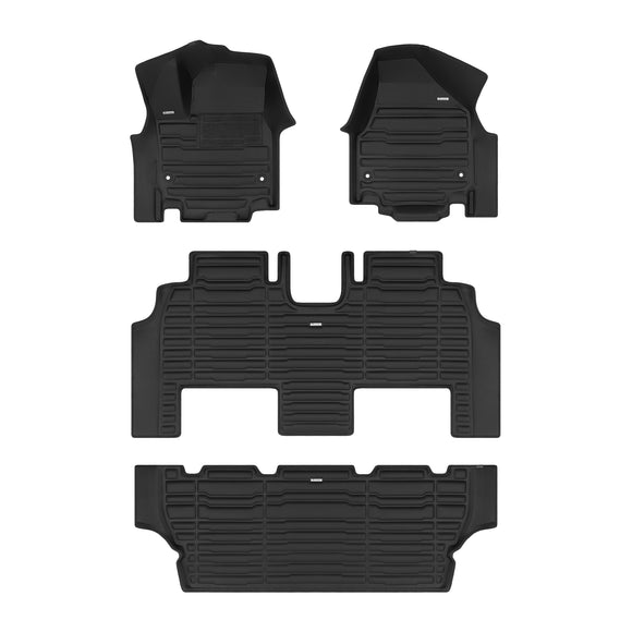 A set of black TuxMat car floor mats for Chrysler Pacifica models.