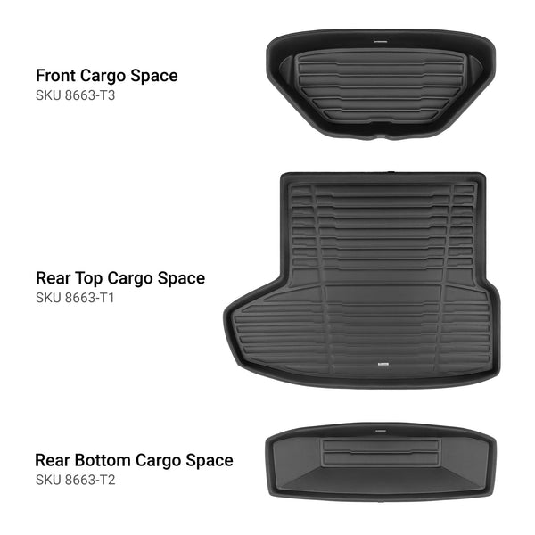 A set of black TuxMat trunk mats for Tesla Model S models.