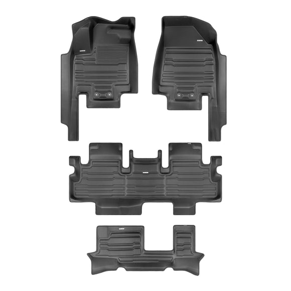 A set of black TuxMat car floor mats for Infiniti QX60 models.