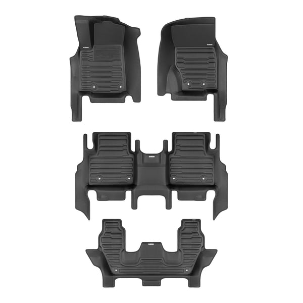 A set of black TuxMat car floor mats for Jeep Grand Cherokee L models.