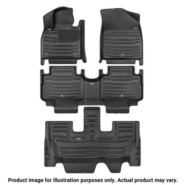 A set of black TuxMat car floor mats for Hyundai Santa Fe models.
